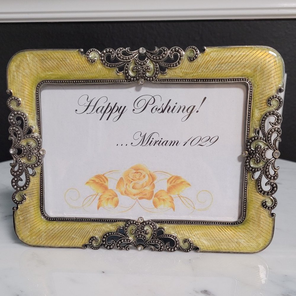 Vintage Metal Silver and Green Enameled 4” x 6” Photo Frame